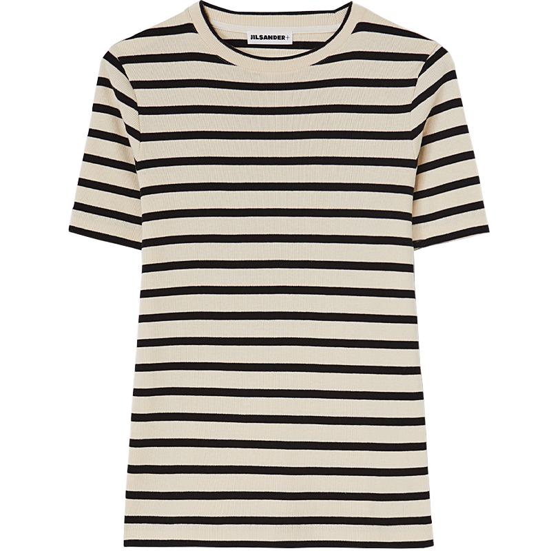 【双11特享】JIL SANDER+ 女士 经典圆领条纹棉质短袖T恤