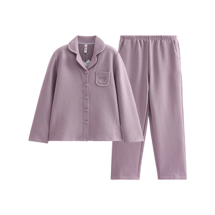 芬腾睡衣女秋季空气棉夹层纯棉长袖女款休闲加大码家居服套装冬天