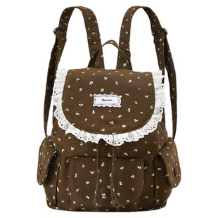 畹町春日花语韩系碎花双肩包少女蝴蝶结蕾丝抽绳书包大学生上课包