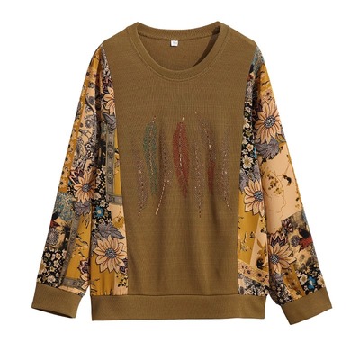 纯棉长袖t恤女装2025年春秋新款中年妈妈上衣大码胖mm女士打底衫