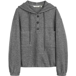 布景卫衣女春季新品简约宽松连帽贴袋设计套头上衣外套1119