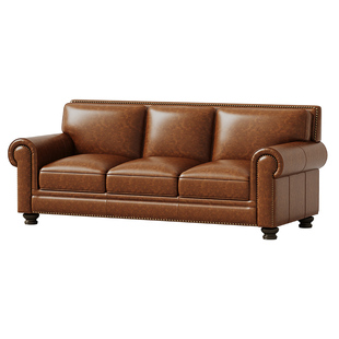 时余加尔顿沙发正版大巴顿美式复古进口头层牛皮中古油蜡真皮沙发