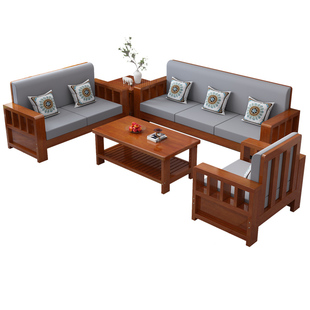 全实木沙发家用组合新中式沙发小户型客厅冬夏两用经济型木质沙发