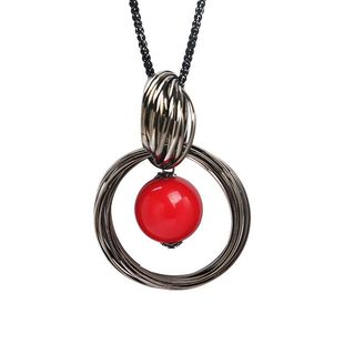 韩国毛衣链长款圆环红珠吊坠女日韩版百搭珍珠项链挂饰配饰装饰品