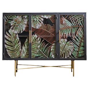 法式轻奢铁艺玻璃储藏柜多门玄关柜酒柜可用门边鞋柜彩绘客厅柜