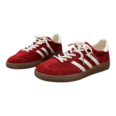 红色拼色真皮德训鞋女百搭板鞋