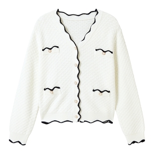 秋水伊人优雅小香风毛衣开衫2026春季新款女装V领宽松针织上衣