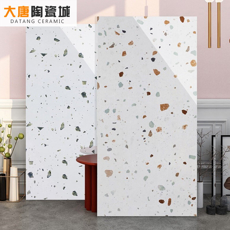 彩色亮光通体水磨石大板瓷砖客厅600x1200商铺地板砖厨卫墙砖