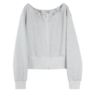 ELLE灰色抽绳收腰卫衣套装女2026春新款a字伞裙时髦高级感两件套