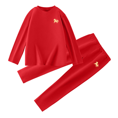 红豆儿童德绒保暖内衣套装红色本命年加厚男童打底衫女童秋衣秋裤