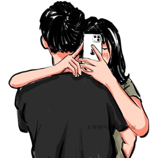 情侣手绘头像定制蜡笔风人物图片转漫画手绘宠物全家福画像约稿礼