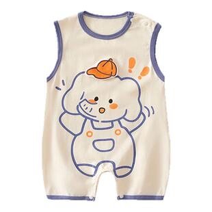 婴儿衣服夏装新生男宝宝连体衣满月百天超萌可爱哈衣无袖夏季薄款