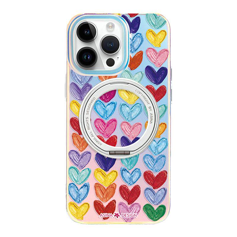 ANGYING × 彩色颜料爱心适用iPhone17Promax手机壳苹果16磁吸支点壳ip15带旋转支架新款Lo5保护套13高级感14