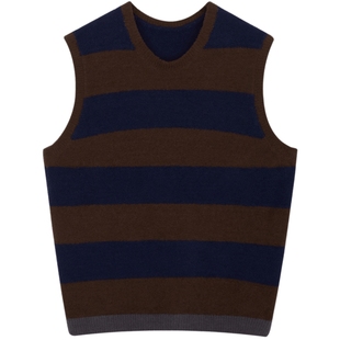 JNBYHOME江南布衣25年秋季男女条纹无袖背心撞色马甲上衣睡衣圆领