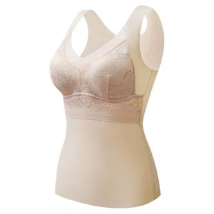 德绒蕾丝保暖背心女带胸垫大码加绒加厚发热内衣紧身打底衫秋冬季