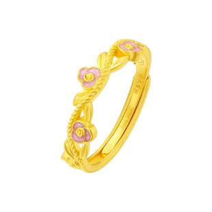 周大生莫奈联名|黄金戒指女足金珐琅玫瑰花手饰叠戴指环送女友礼