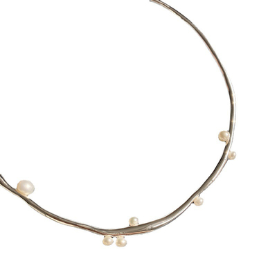 银项圈潮酷可调节叠戴金属珍珠镶嵌项圈