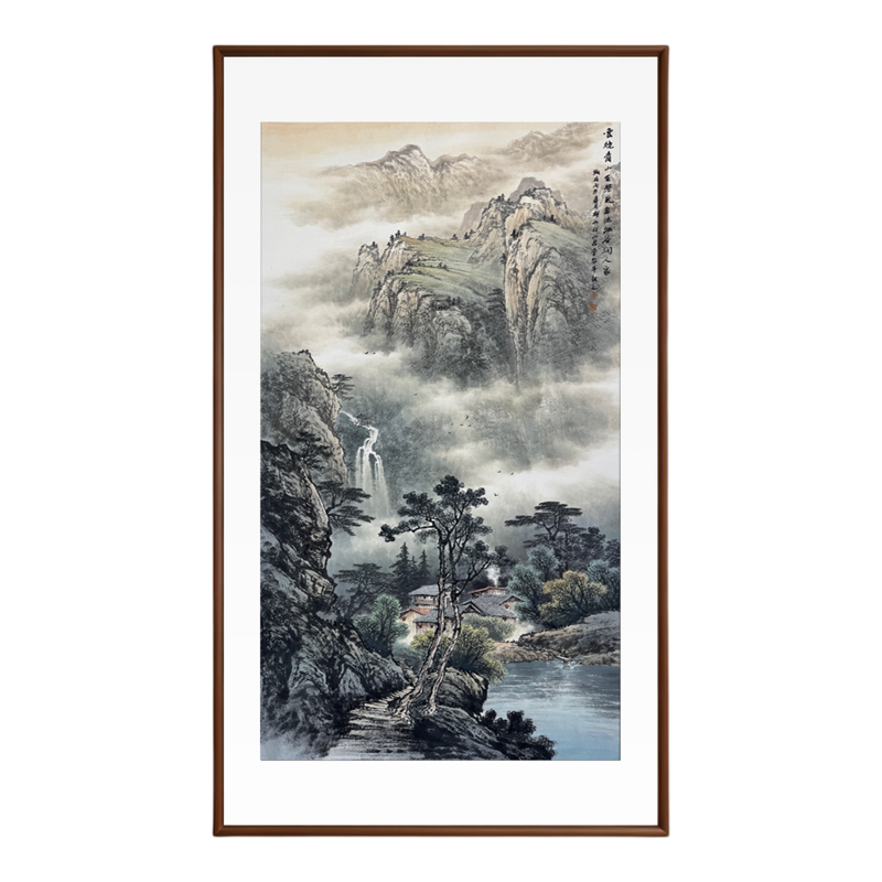 手绘新中式山水玄关客厅装饰画