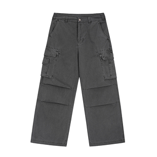 Unblank 复古磨破做旧水洗灰色法工裤宽松直筒工装裤vintage