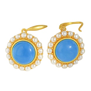 人造睡美人绿松石美松蓝色925银纯银古法气质耳环公主圆珍珠耳钉