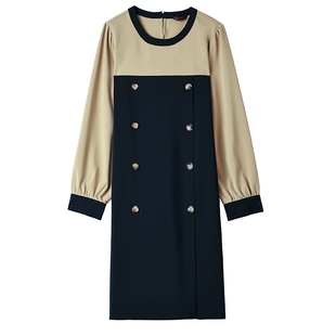 绮娑大码女装假两件垂坠感连衣裙2025秋装新款显瘦胖MM直筒裙长袖