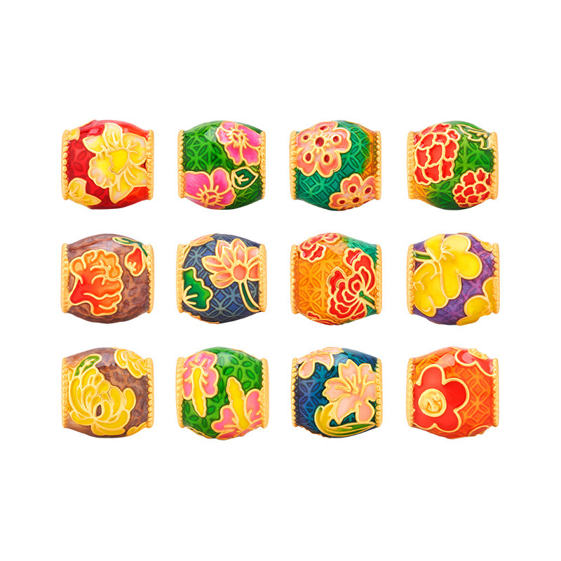 明牌珠宝硬金转运珠 黄金十二月令花串珠足金平安吉祥手串AFP1023