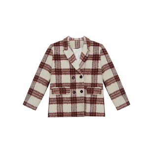 利达NEWDADADA新年红格子西装毛呢外套女2025春装呢子大衣TPC2973