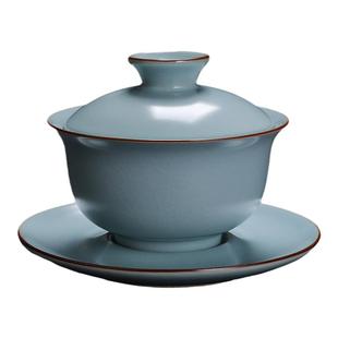 寻汝汝窑盖碗大号不烫手防烫三才陶瓷功夫茶具天青色开片茶杯高档