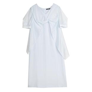 【自营】ELLE设计感拼接连衣裙女2025夏季新款V领莱赛尔天丝长裙