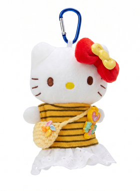日本正版Kitty精致毛绒公仔背包蝴蝶结条纹穿搭可爱玩偶包挂件新