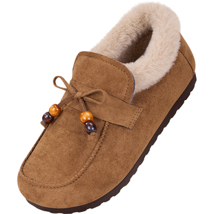 老北京布鞋女冬加绒2025新款勃肯豆豆棉鞋妈妈保暖防滑软底毛毛鞋