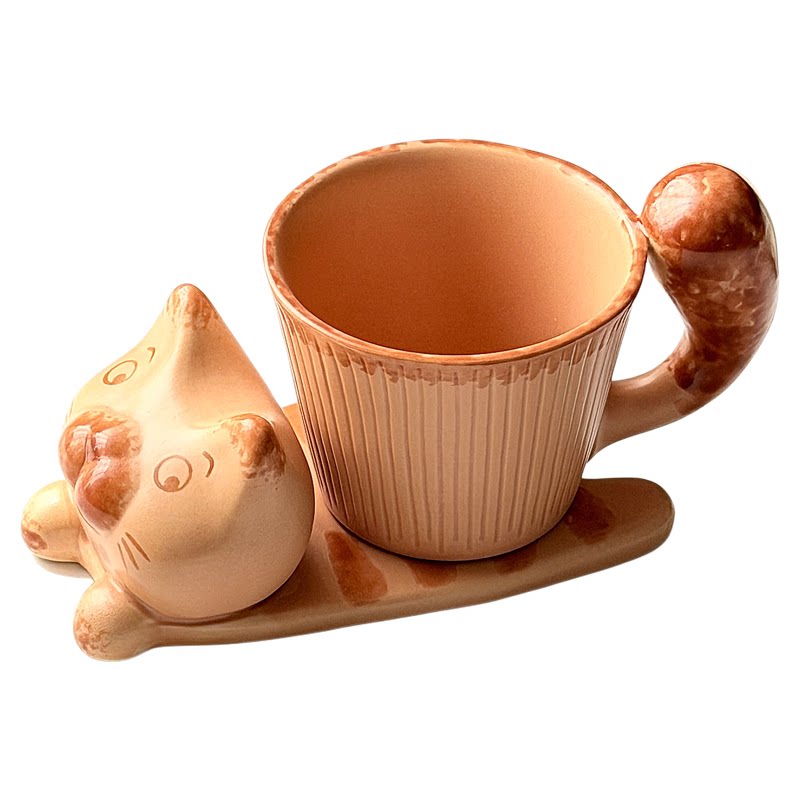 景德镇手绘面包猫猫咖啡杯碟水杯