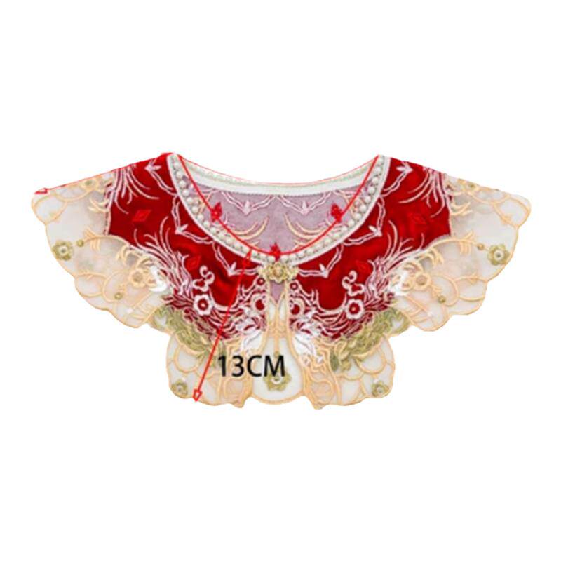 复古汉服云肩马面裙装饰披肩假领女春秋百搭红色流苏珍珠礼服坎肩