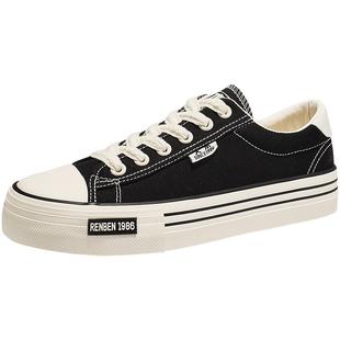 人本2025春季新款复古帆布鞋男士休闲百搭经典板鞋韩版潮情侣男鞋