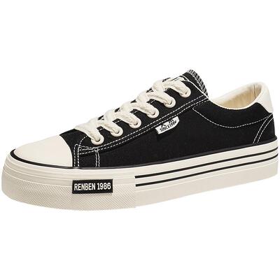 人本2026春季新款复古帆布鞋男士休闲百搭经典板鞋韩版潮情侣男鞋