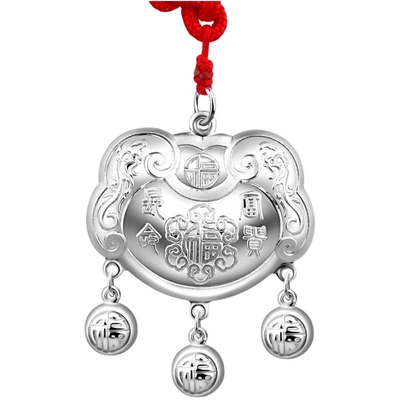 老银匠999纯银长命锁满月送婴儿