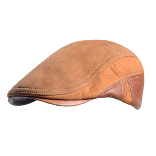 帽子男秋冬真皮百搭休闲贝雷帽薄款帽子羊皮帽前进帽工人鸭舌帽男