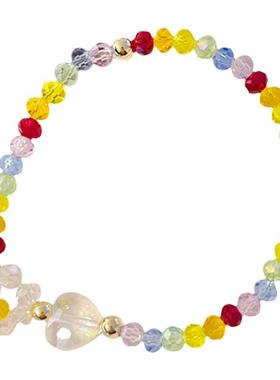 彩色水晶珠串珠花朵手链ins