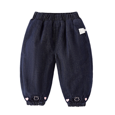 [抗菌防褪色]女童牛仔裤春秋儿童加绒宽松女宝宝灯笼裤女小童裤子