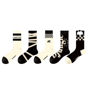 江狗袜子女秋冬中筒袜ins潮流美式个性花边运动设计长袜女棉春秋