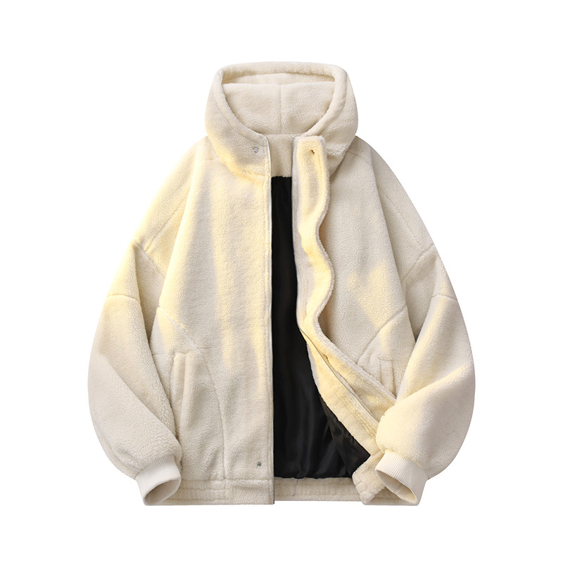 冬季加绒加厚羊羔毛连帽情侣棉服