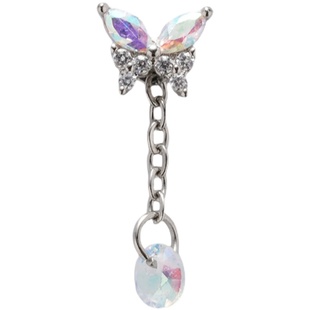 百搭多彩华子小锆石圆钻耳钉女蝴蝶飞碟耳蜗耳骨钉钛钢杆舒适免取