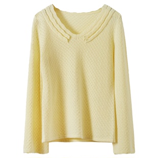 NancyCavally专柜款轻盈0压纯羊毛 层次感花边镂空钩花针织毛衣