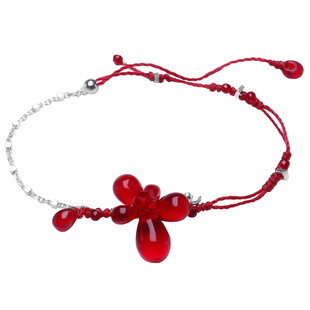 BING火红季  纯银精致红色花简约气质编织手链 原创设计新年礼物
