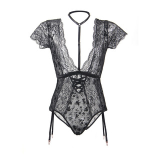 性感独特绝美睡衣蕾丝大码胖mm挂脖透视吊袜带睡裙露背纯欲风新款