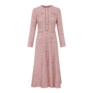 黛玛诗粉色小香风连衣裙秋新款高端气质礼服显瘦日常可穿长裙女