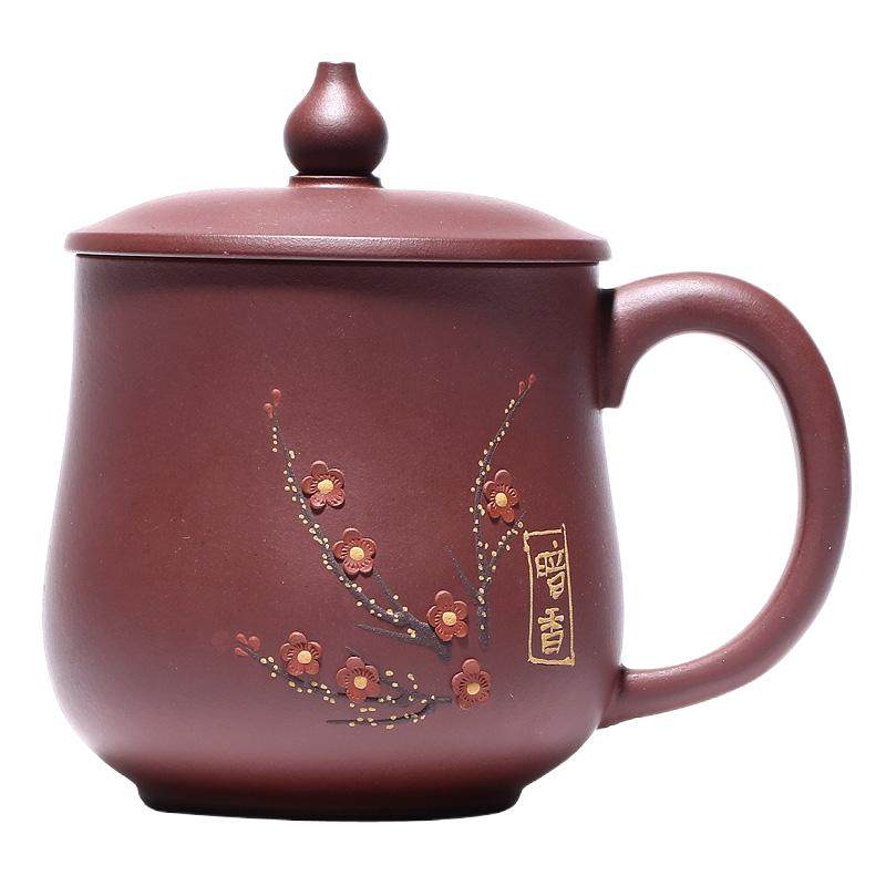 宜兴原矿紫砂杯纯手工带盖泡茶杯泥绘个人杯子办公室高档男女士款