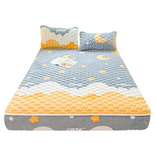 a类牛奶绒夹棉床笠罩90x200加厚法兰绒防滑冬季保暖床垫套150x190