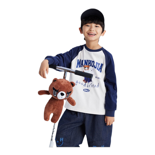 漫画家童装秋新款棉磨毛汗布印花男童女童长袖上衣t恤童服