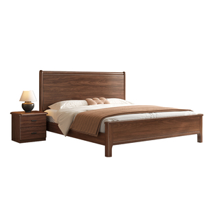 黑胡桃木实木床1.8米中式简约大板直拼双人床1.5高箱储物家具婚床